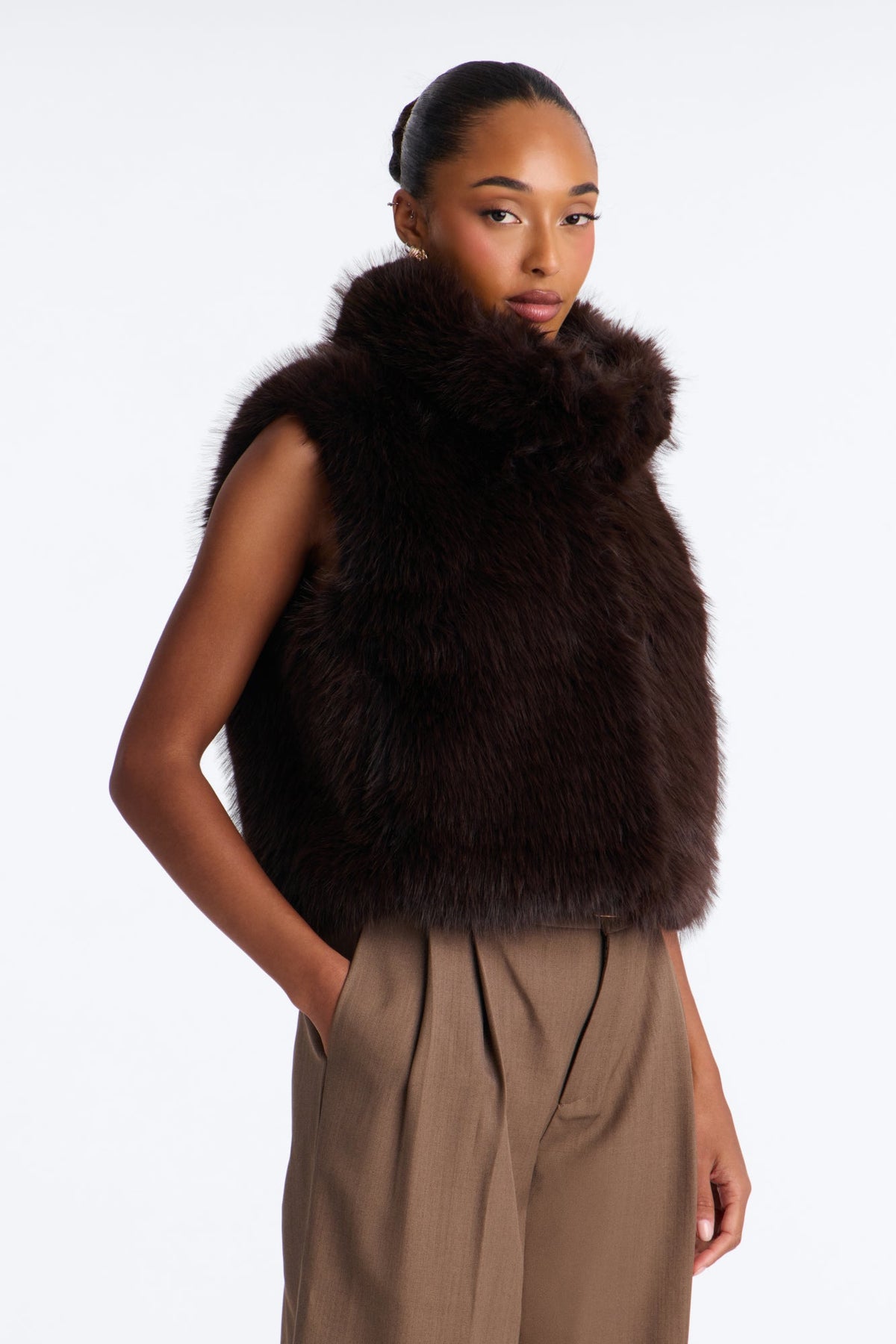 Midnight Moves Faux Fur Vest - Chocolate