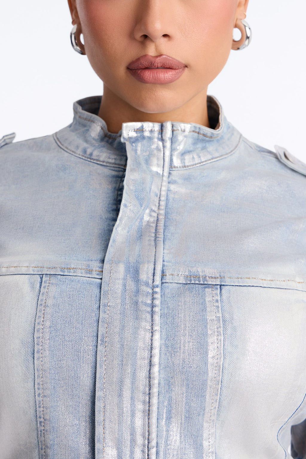 Frenchie Foil Denim Jacket - Light Wash