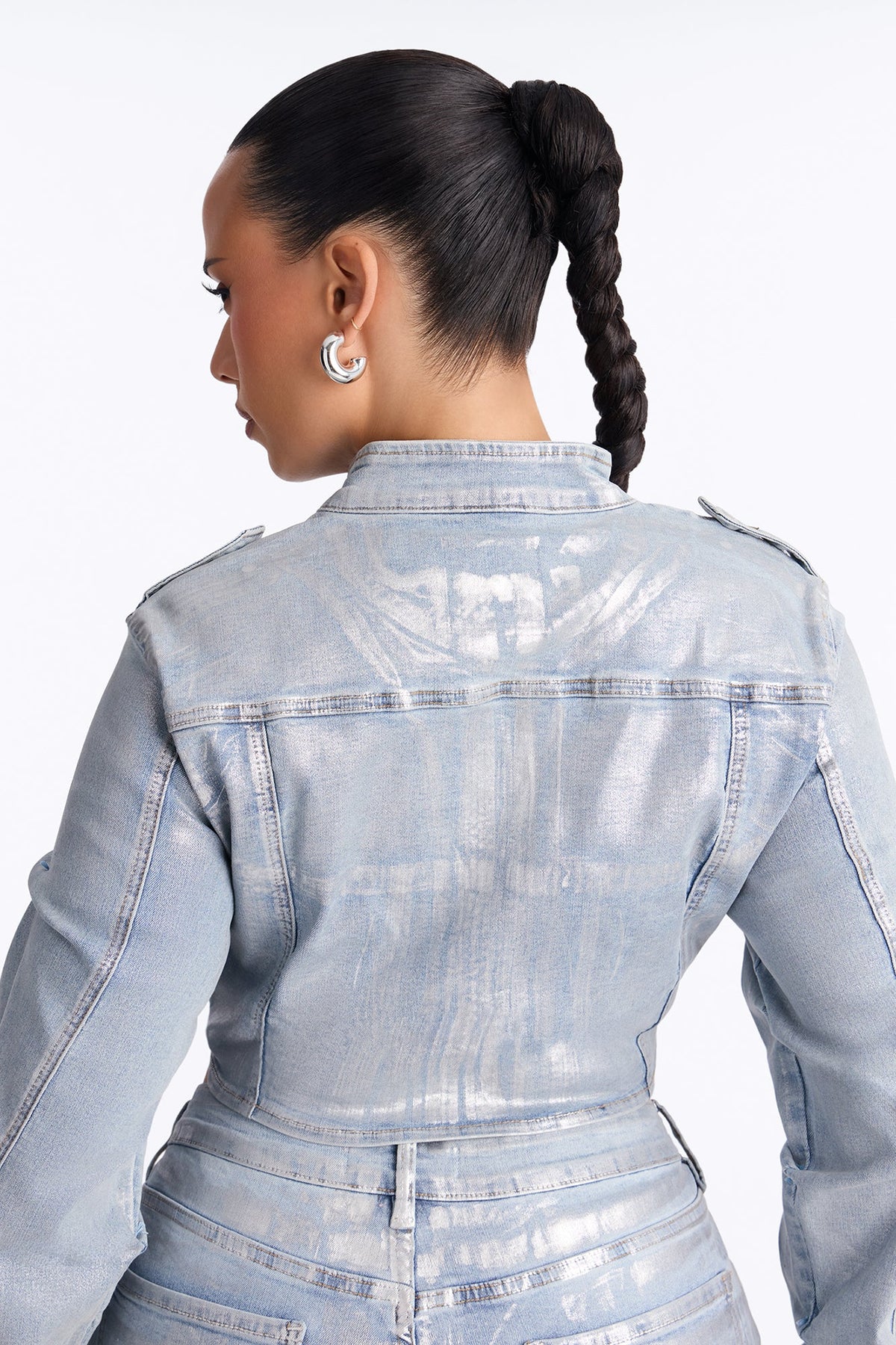 Frenchie Foil Denim Jacket - Light Wash