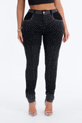 Touch Of Glitz High Rise Embellished Skinny Jeans - Black