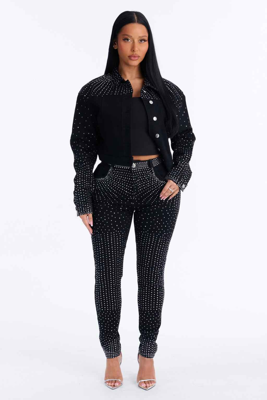 Touch Of Glitz High Rise Embellished Skinny Jeans - Black