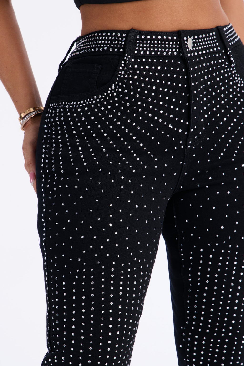 Touch Of Glitz High Rise Embellished Skinny Jeans - Black