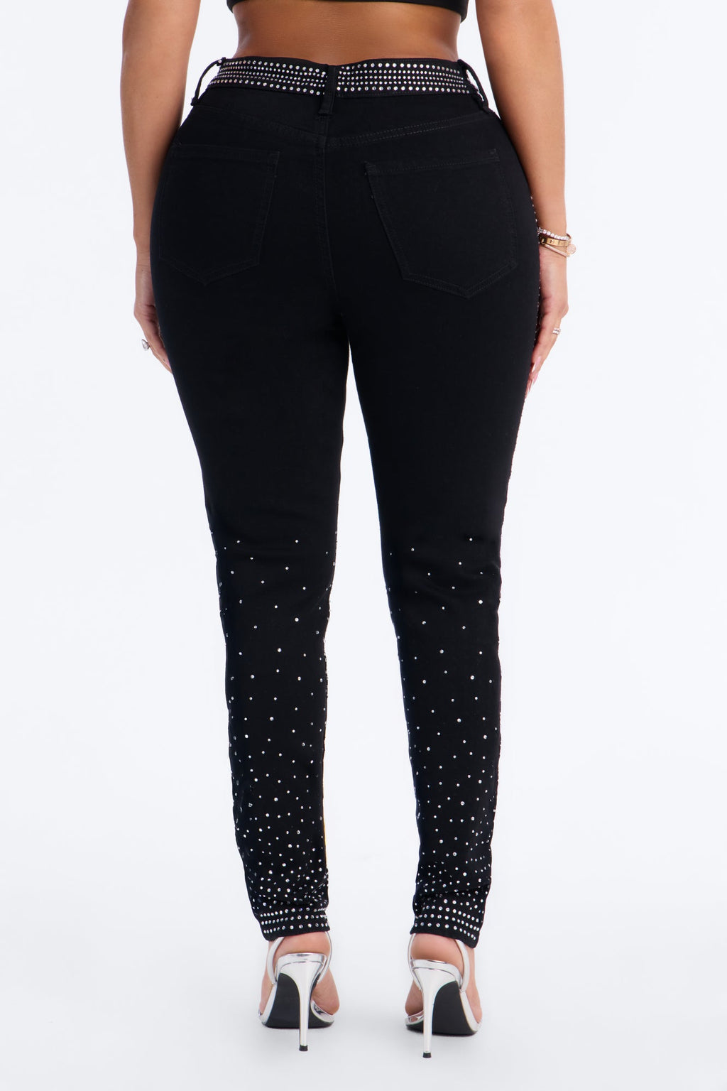 Touch Of Glitz High Rise Embellished Skinny Jeans - Black