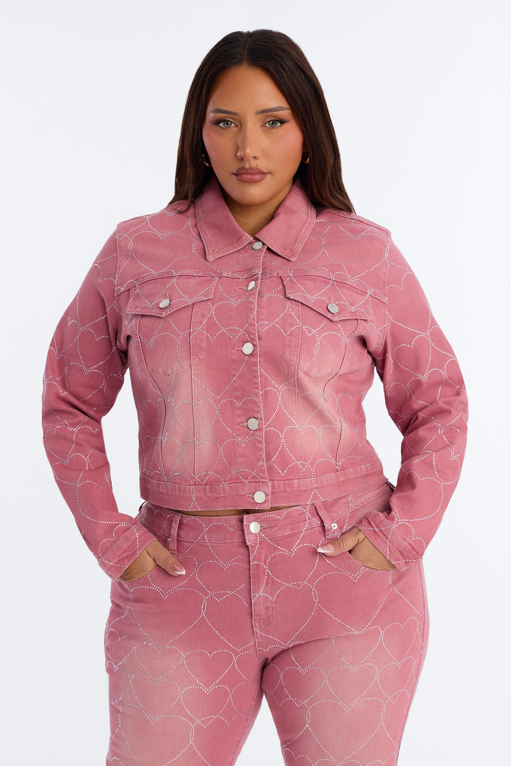 Breaking My Heart Embellished Denim Jacket - Rose