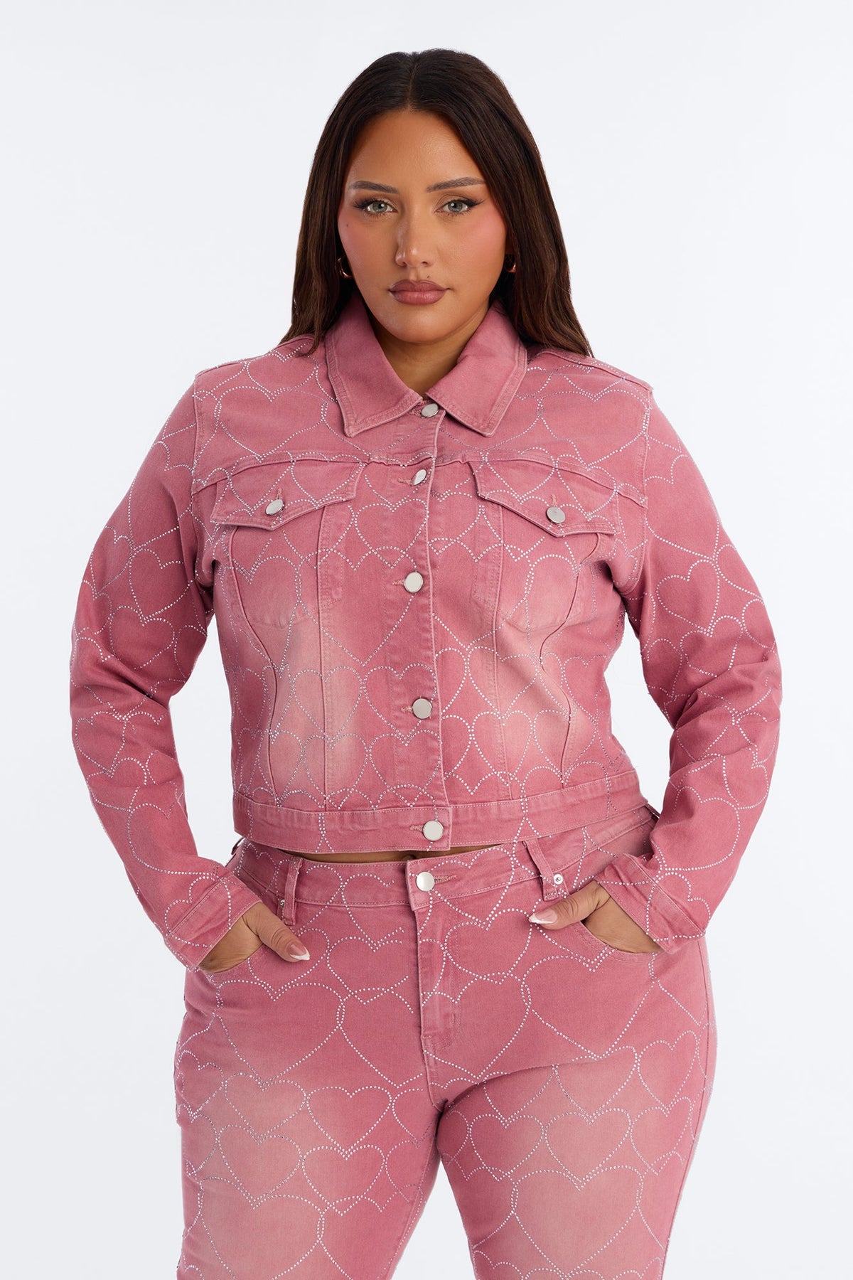 Breaking My Heart Embellished Denim Jacket - Rose