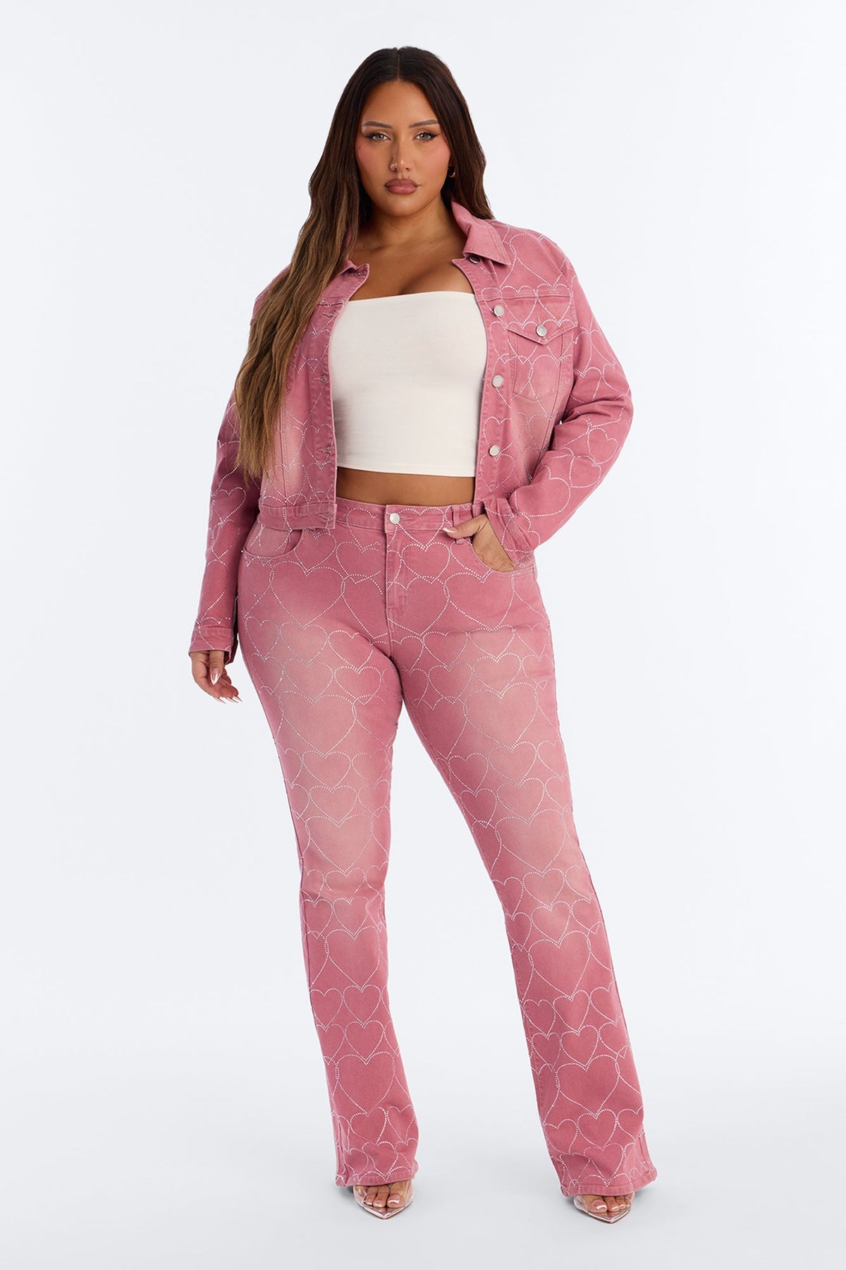 Breaking My Heart Embellished Denim Jacket - Rose