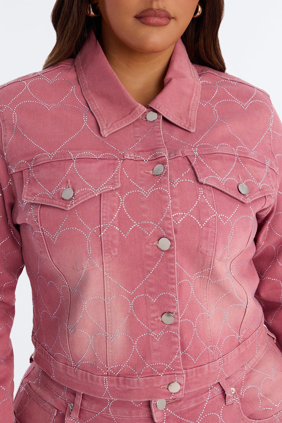 Breaking My Heart Embellished Denim Jacket - Rose