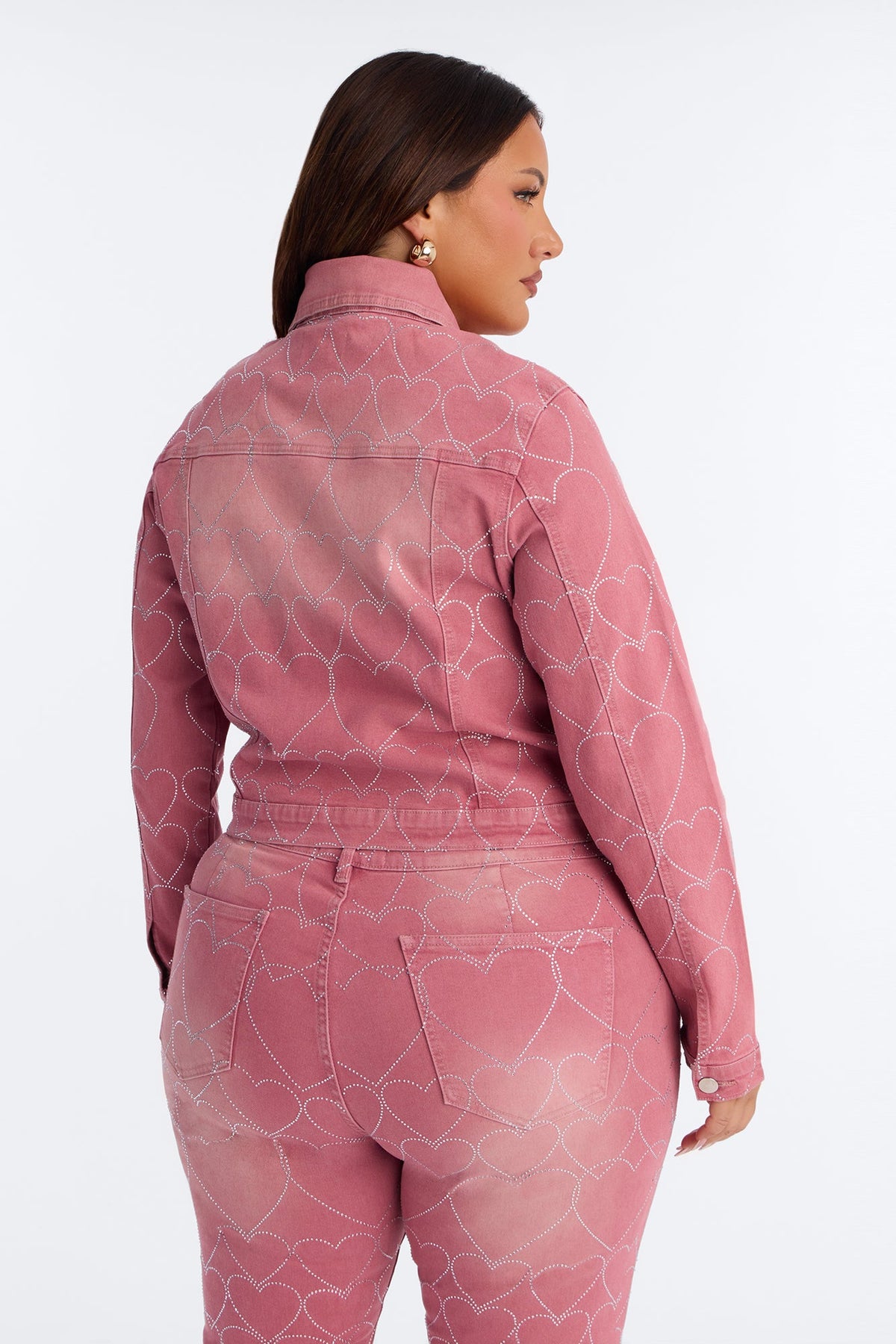 Breaking My Heart Embellished Denim Jacket - Rose