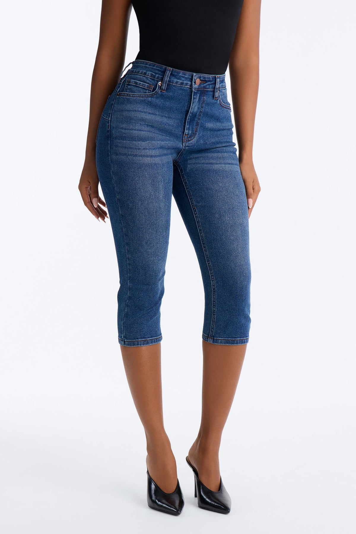 Vibe Check Curvy Stretch Capri Jeans - Dark Wash