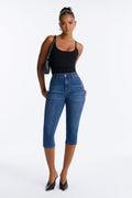 Vibe Check Curvy Stretch Capri Jeans - Dark Wash