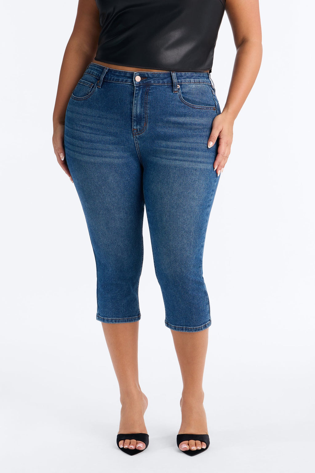 Vibe Check Curvy Stretch Capri Jeans - Dark Wash