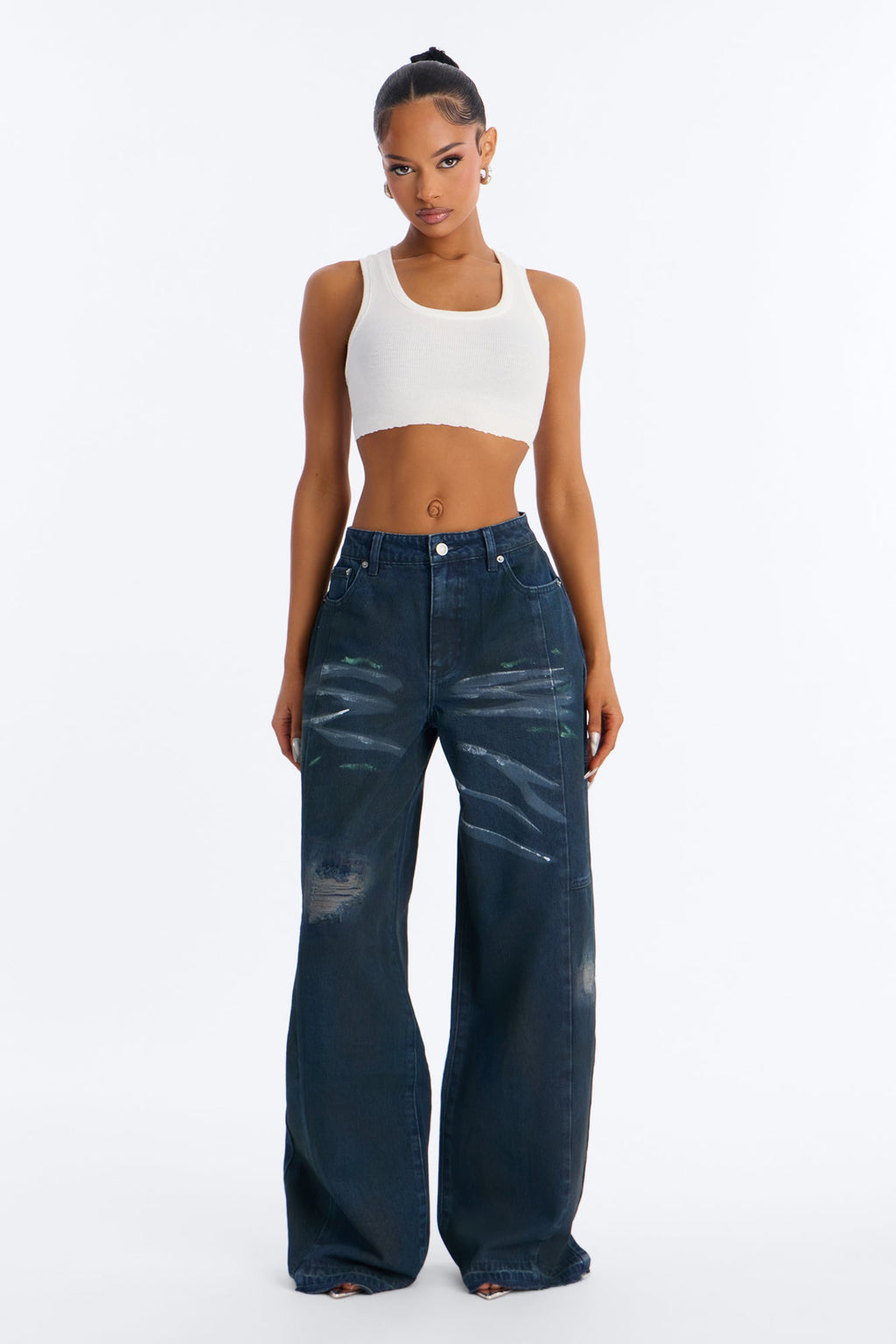 Bowery Baggy Ripped Jeans - Dark Wash