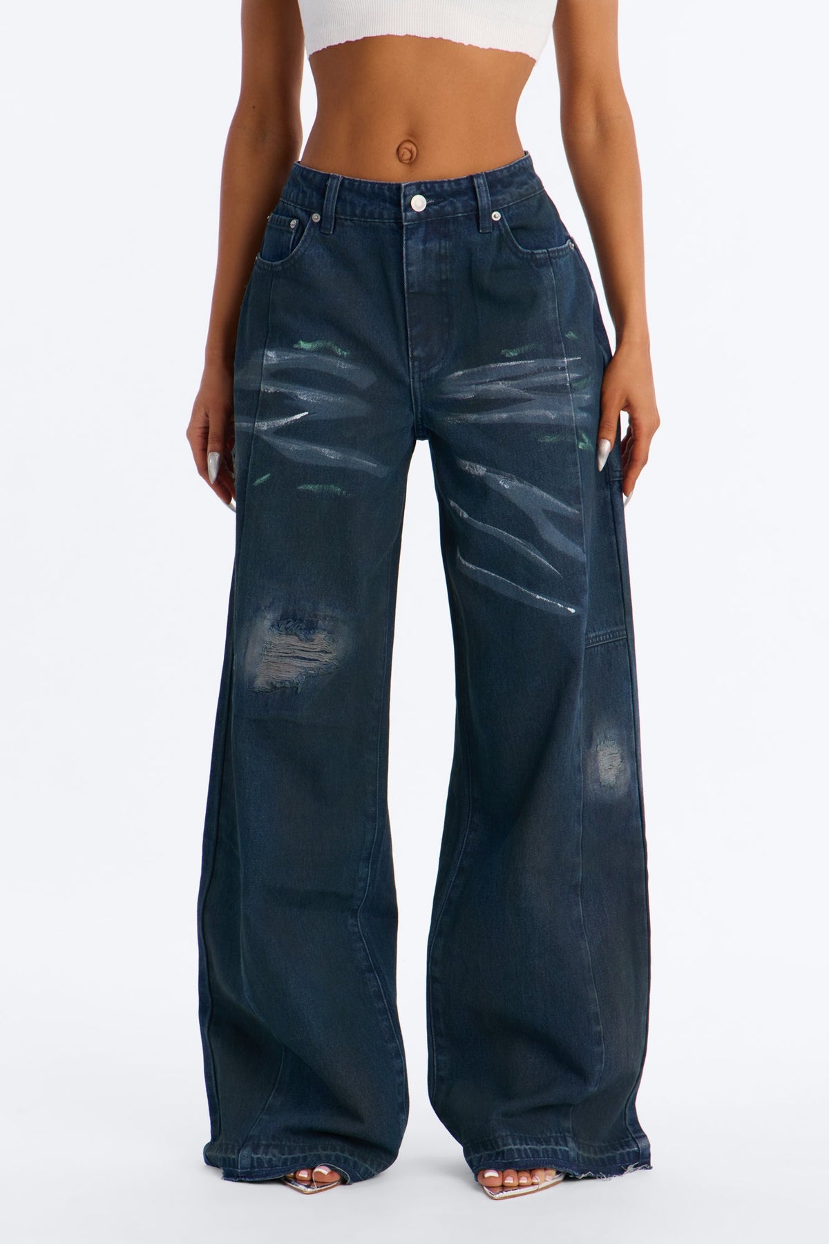 Bowery Baggy Ripped Jeans - Dark Wash