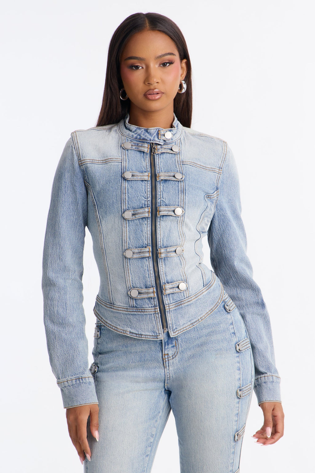 Total Surrender Zip Up Stretch Denim Jacket - Light Wash