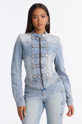 Total Surrender Zip Up Stretch Denim Jacket - Light Wash