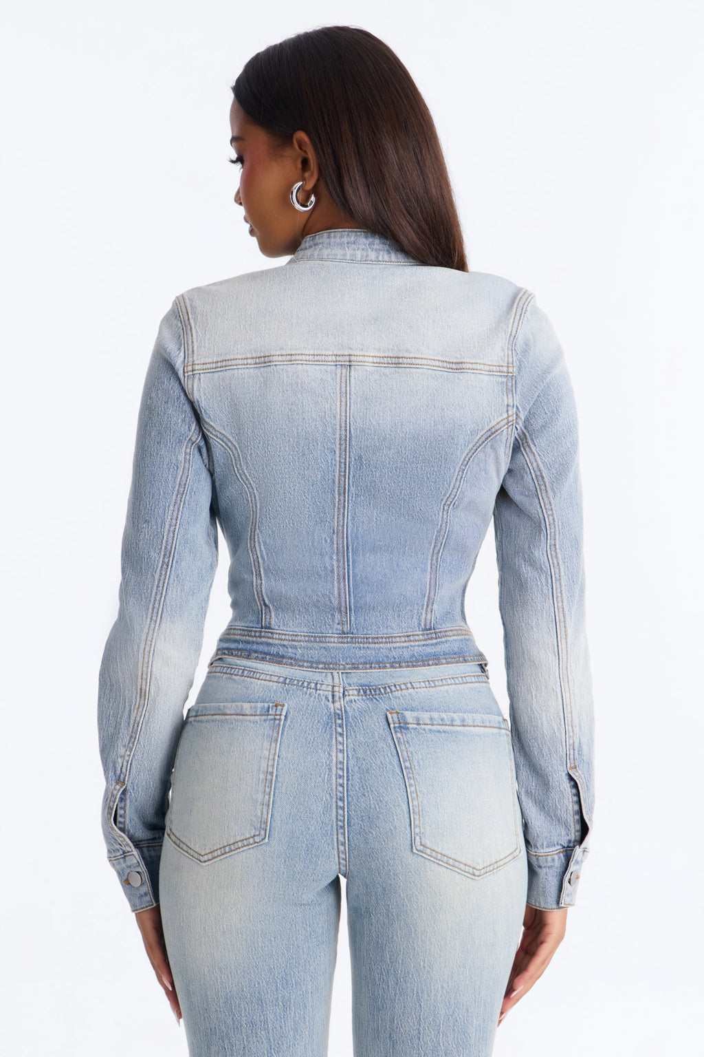 Total Surrender Zip Up Stretch Denim Jacket - Light Wash