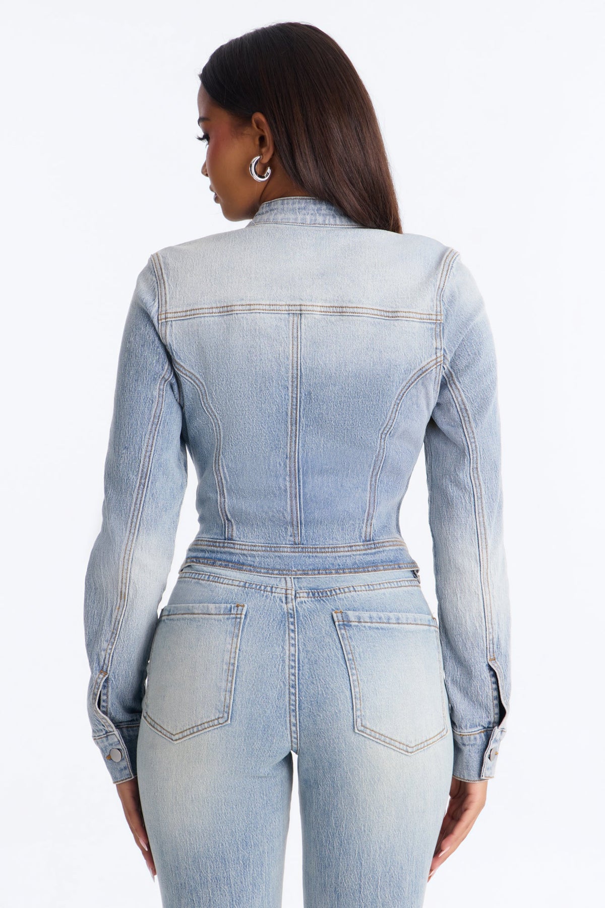 Total Surrender Zip Up Stretch Denim Jacket - Light Wash