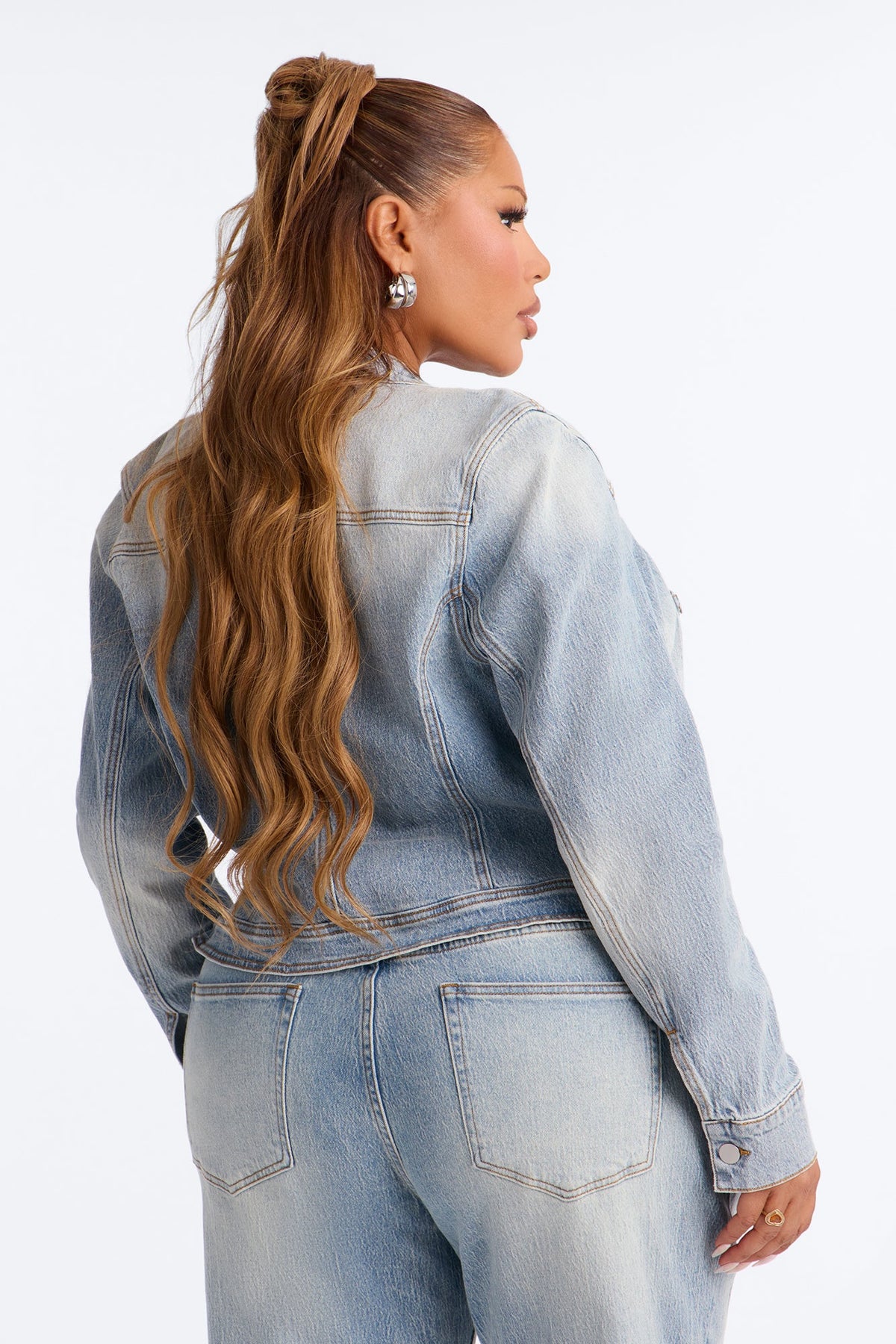 Total Surrender Zip Up Stretch Denim Jacket - Light Wash