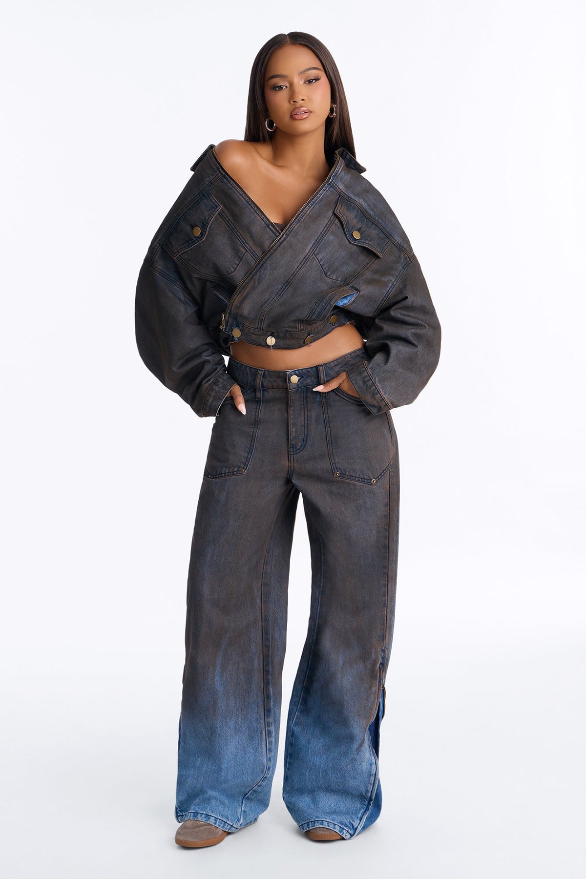Sicily Coated Denim Trucker Jacket - Brown