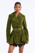 Villain Era Military Flocked Denim Jacket - Olive