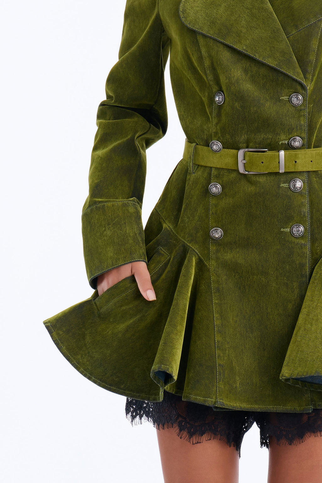 Villain Era Military Flocked Denim Jacket - Olive