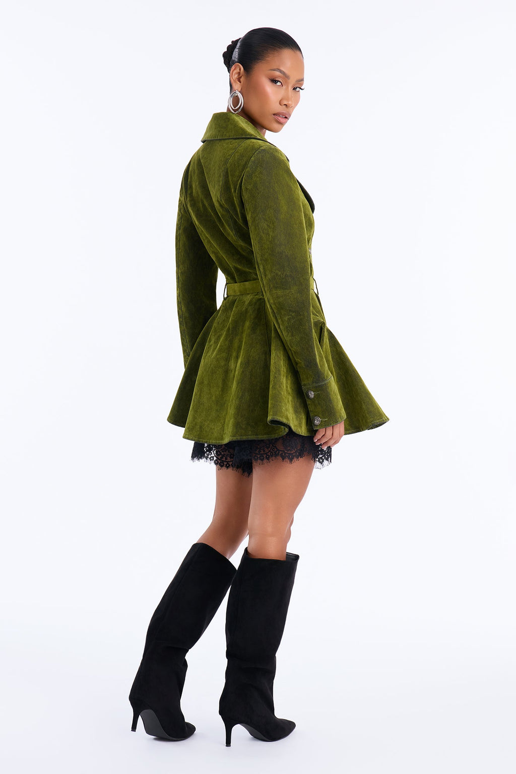 Villain Era Military Flocked Denim Jacket - Olive