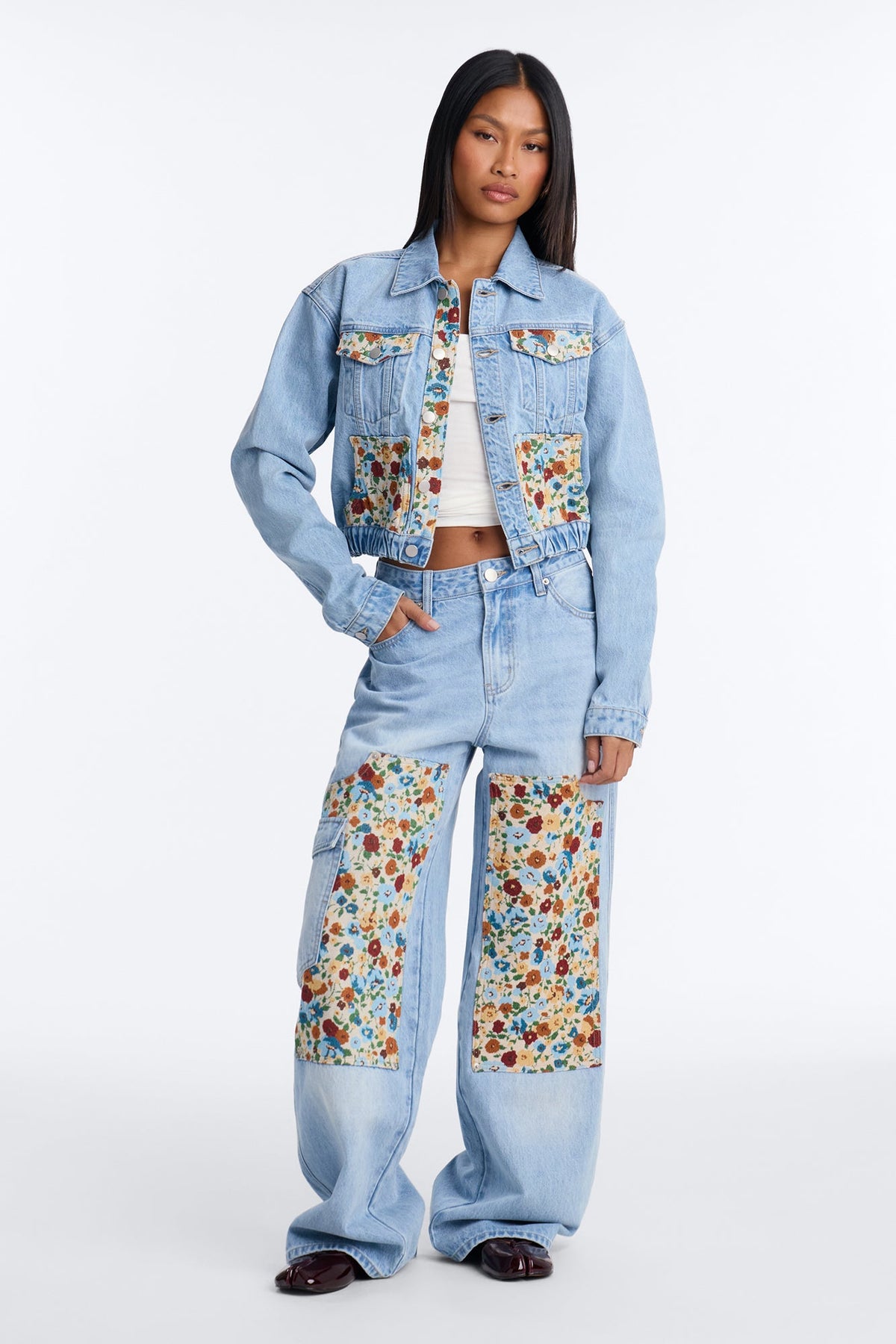 Keepsake Tapestry Denim Bomber Jacket - Light Wash