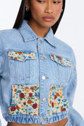 Keepsake Tapestry Denim Bomber Jacket - Light Wash