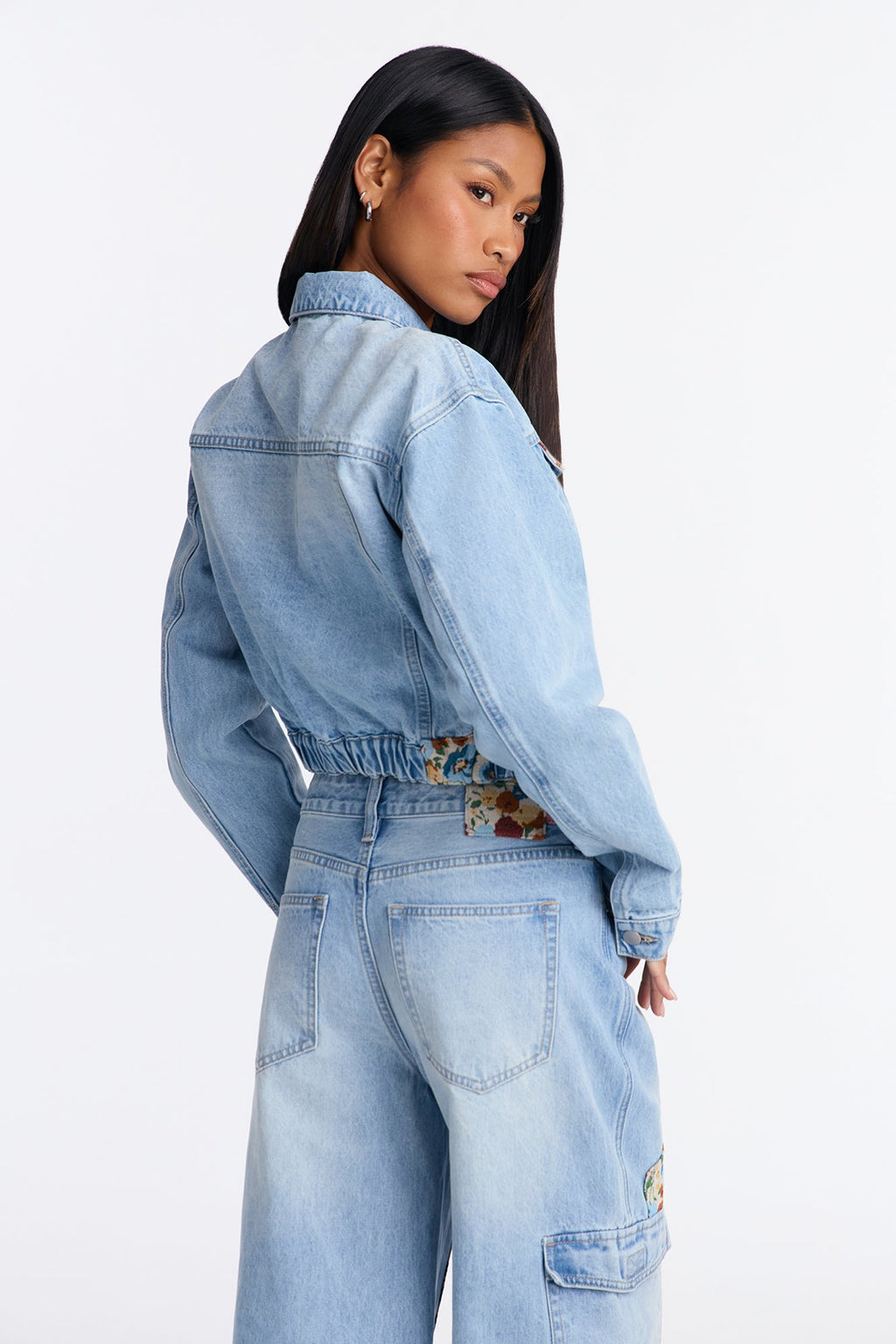 Keepsake Tapestry Denim Bomber Jacket - Light Wash