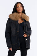 Warm Regards Faux Fur Lined Denim Jacket - Black Wash