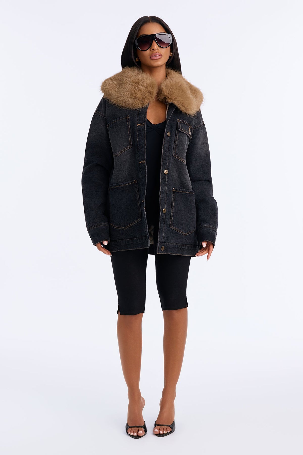 Warm Regards Faux Fur Lined Denim Jacket - Black Wash