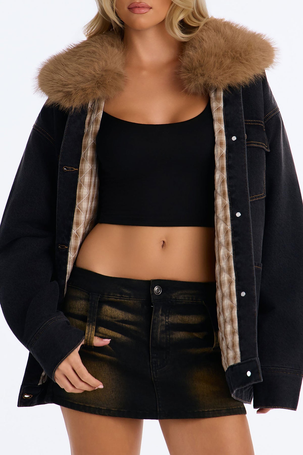 Warm Regards Faux Fur Lined Denim Jacket - Black Wash