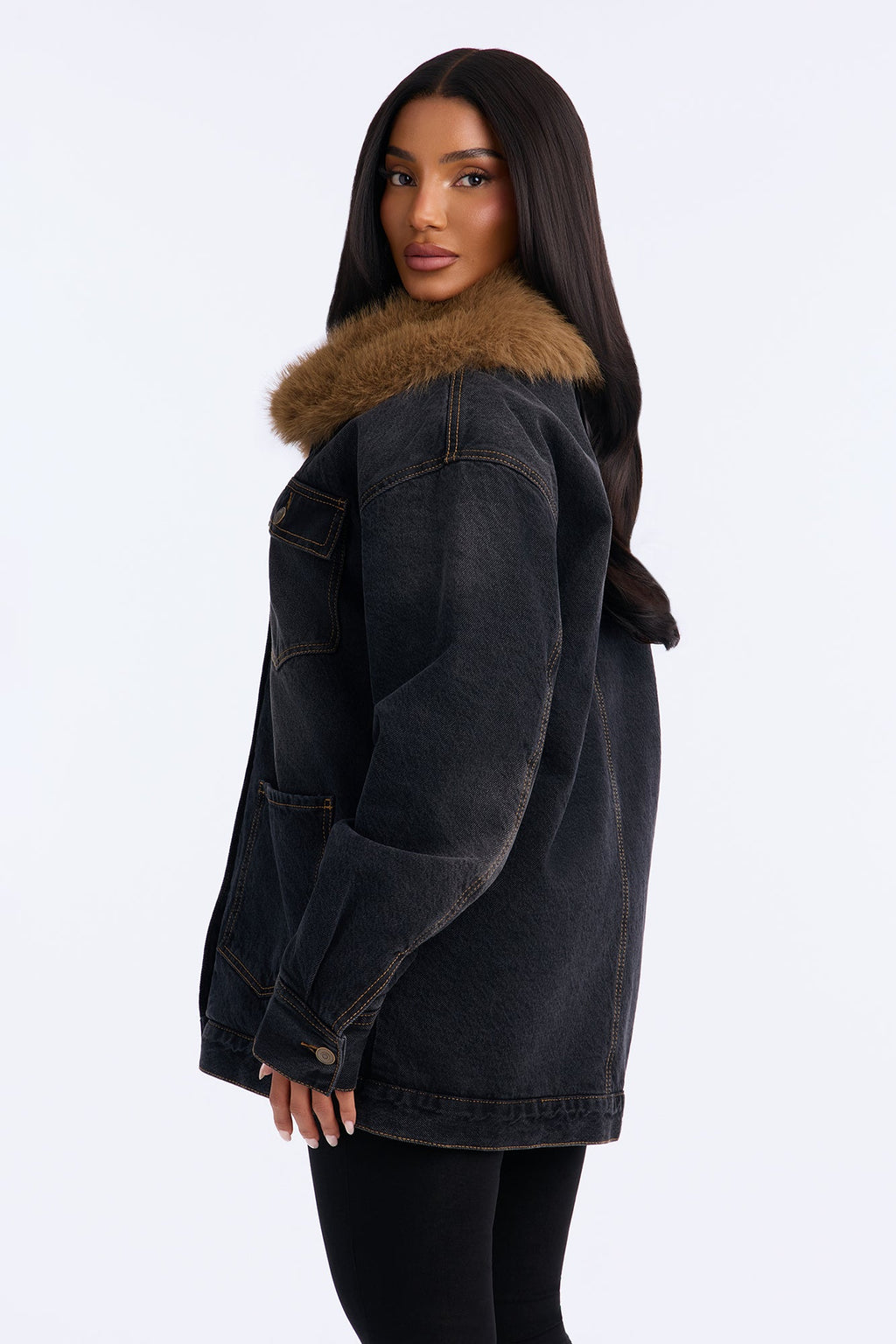 Warm Regards Faux Fur Lined Denim Jacket - Black Wash