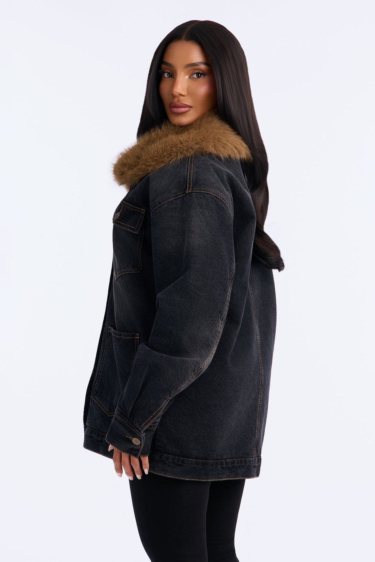 Warm Regards Faux Fur Lined Denim Jacket - Black Wash