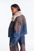 Vienna Faux Fur Denim Trucker Jacket - Brown Combo