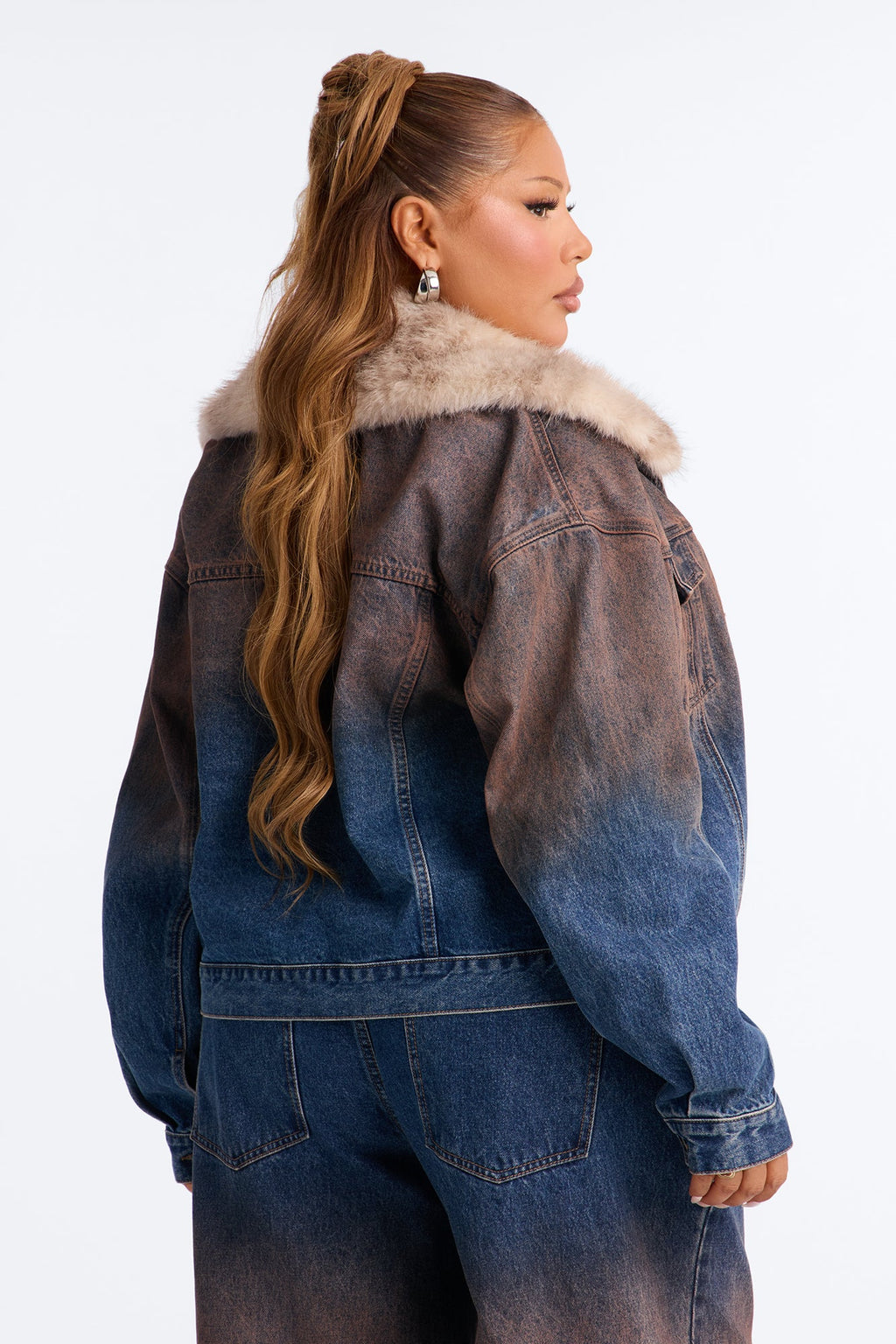 Vienna Faux Fur Denim Trucker Jacket - Brown Combo