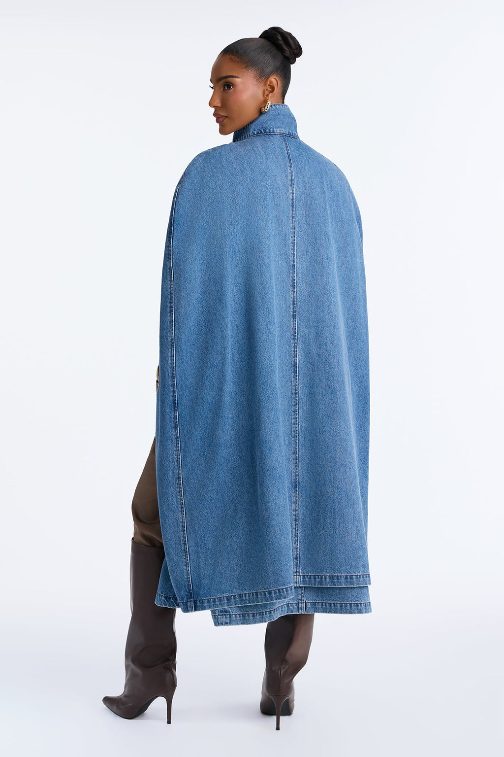 Head Over Heels Poncho Cape Long Denim Jacket - Medium Wash