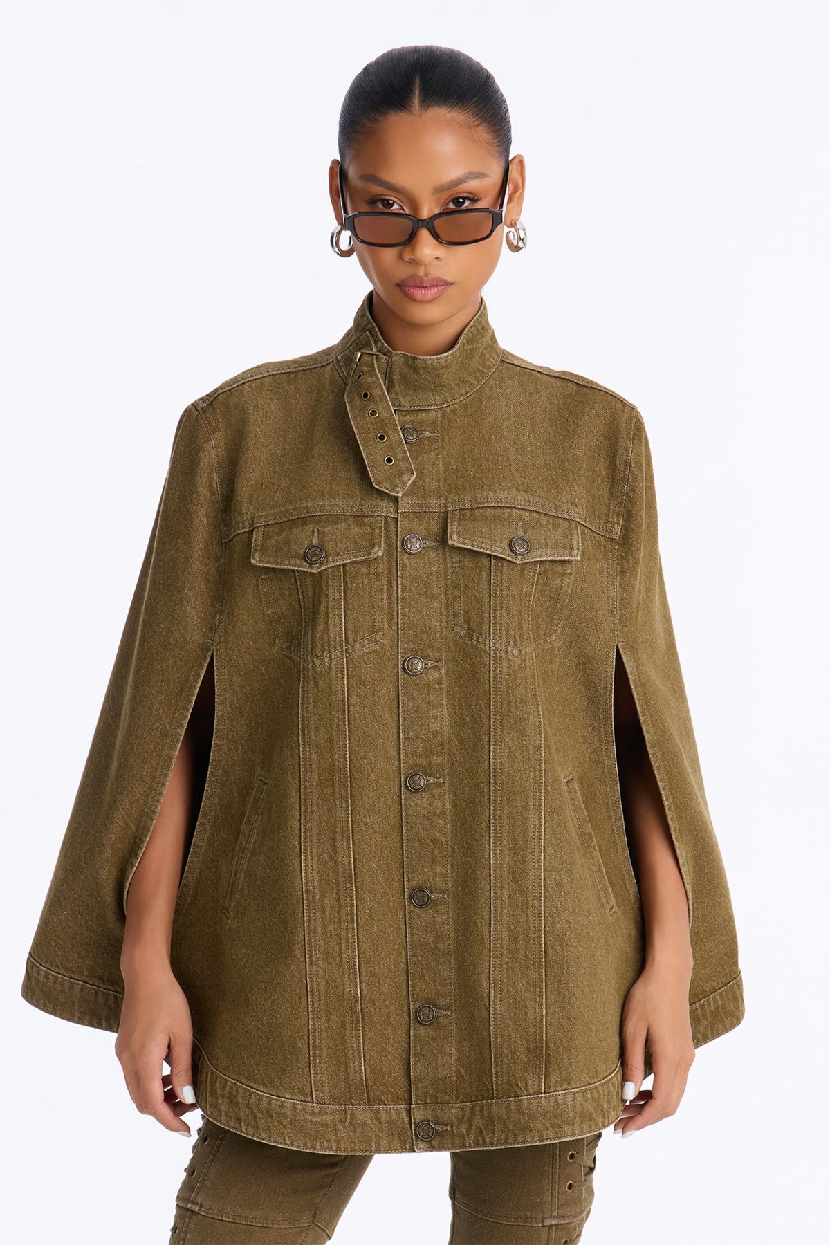 All Shows Poncho Denim Jacket - Olive