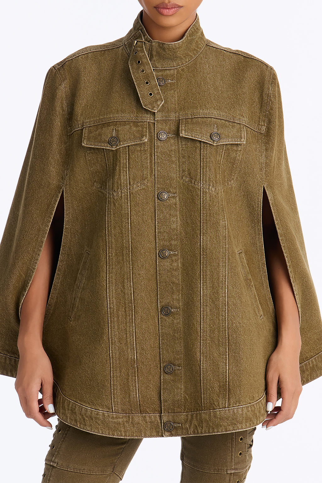 All Shows Poncho Denim Jacket - Olive