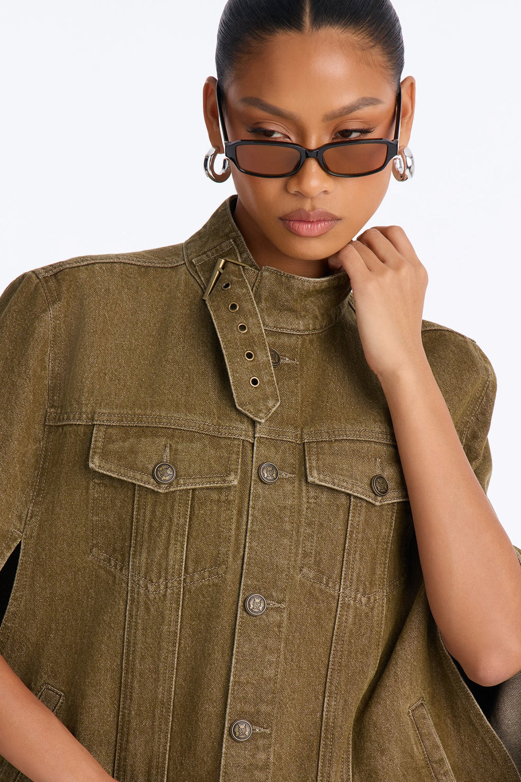 All Shows Poncho Denim Jacket - Olive