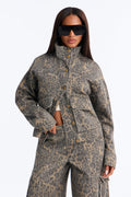 Opening Day Leopard Camo Cargo Denim Jacket - Olive/combo