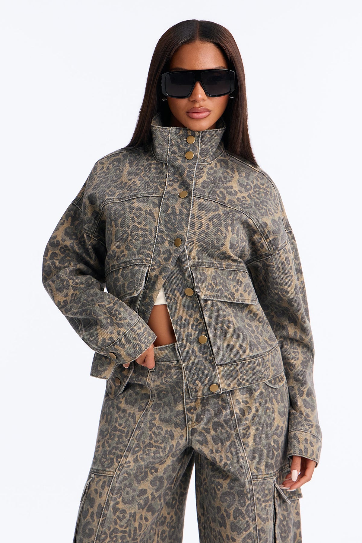 Opening Day Leopard Camo Cargo Denim Jacket - Olive/combo