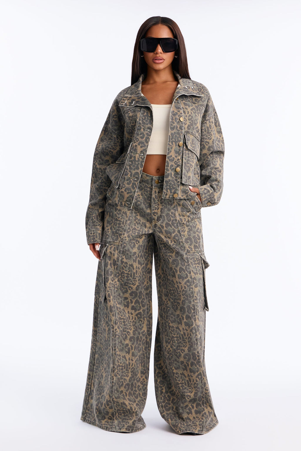 Opening Day Leopard Camo Cargo Denim Jacket - Olive/combo