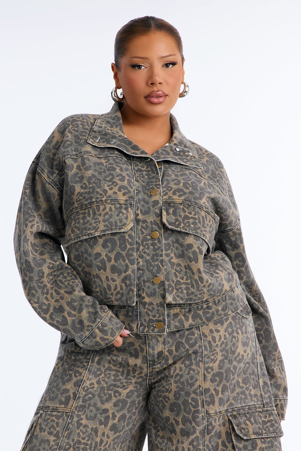 Opening Day Leopard Camo Cargo Denim Jacket - Olive/combo