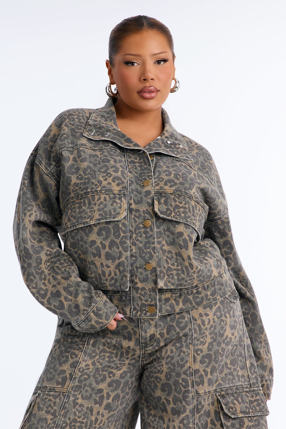 Opening Day Leopard Camo Cargo Denim Jacket - Olive/combo