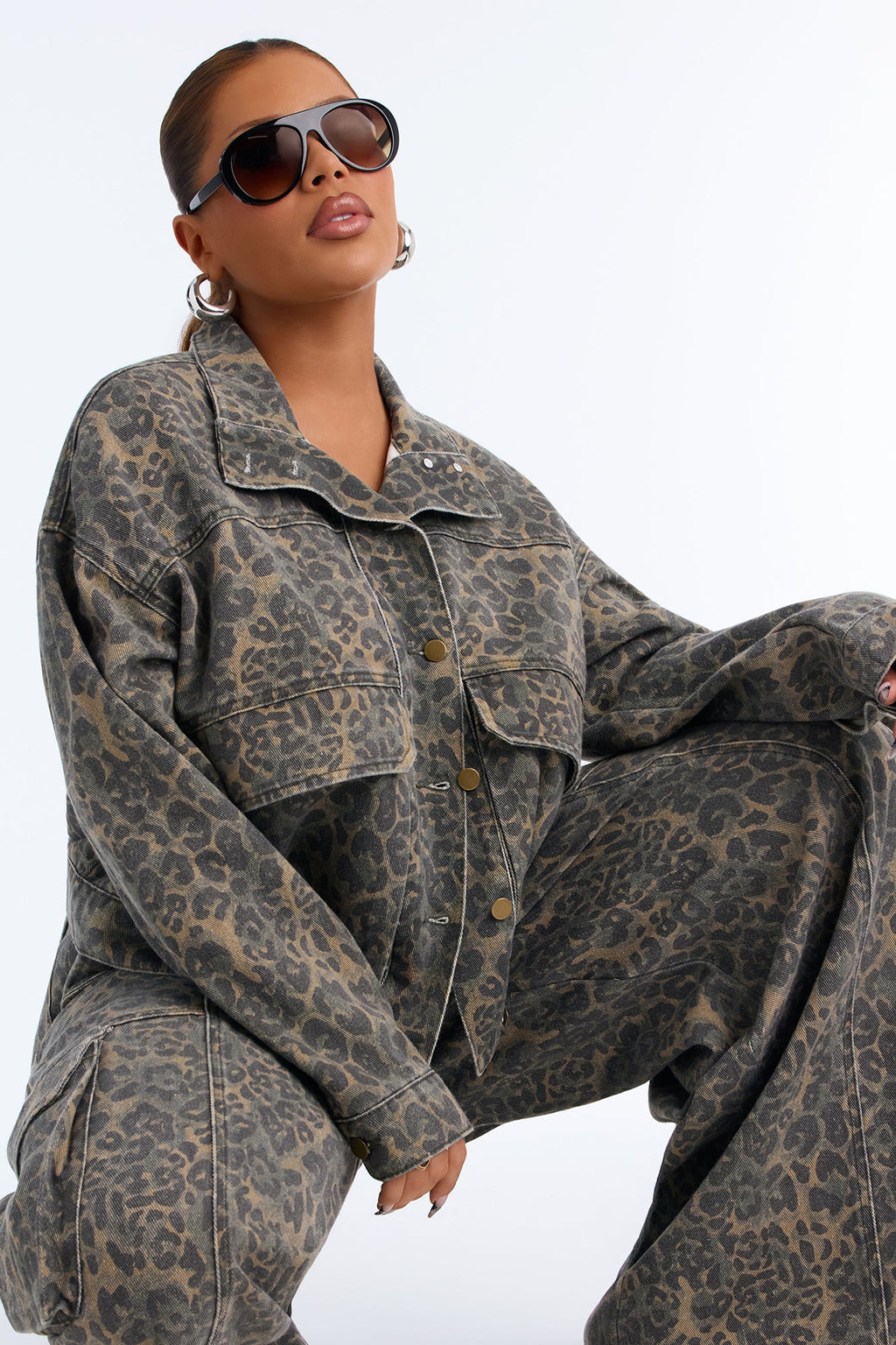 Opening Day Leopard Camo Cargo Denim Jacket - Olive/combo