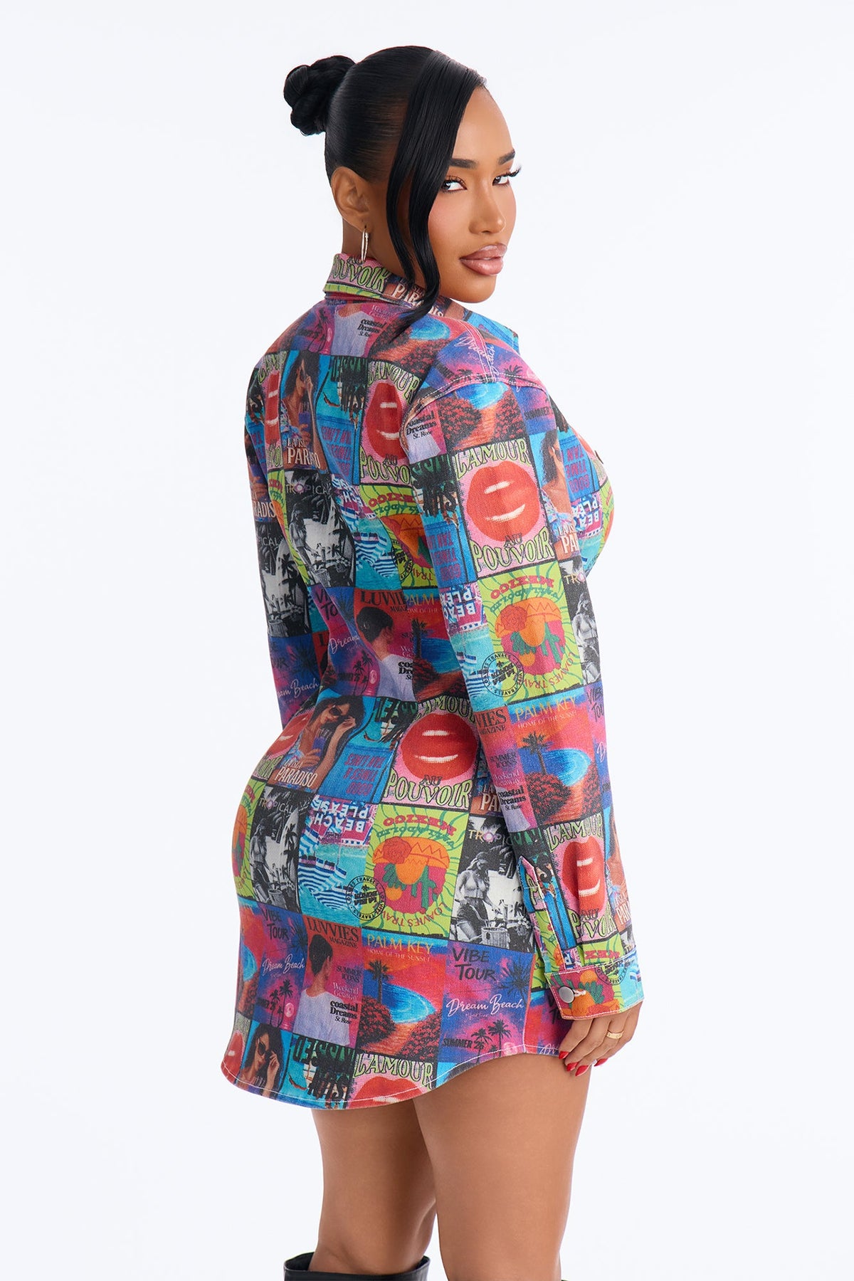 Editorial Muse Printed Denim Mini Dress - Multi Color