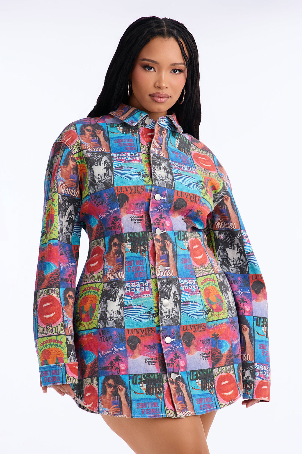 Editorial Muse Printed Denim Mini Dress - Multi Color
