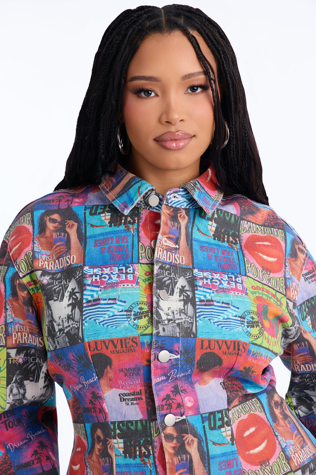 Editorial Muse Printed Denim Mini Dress - Multi Color