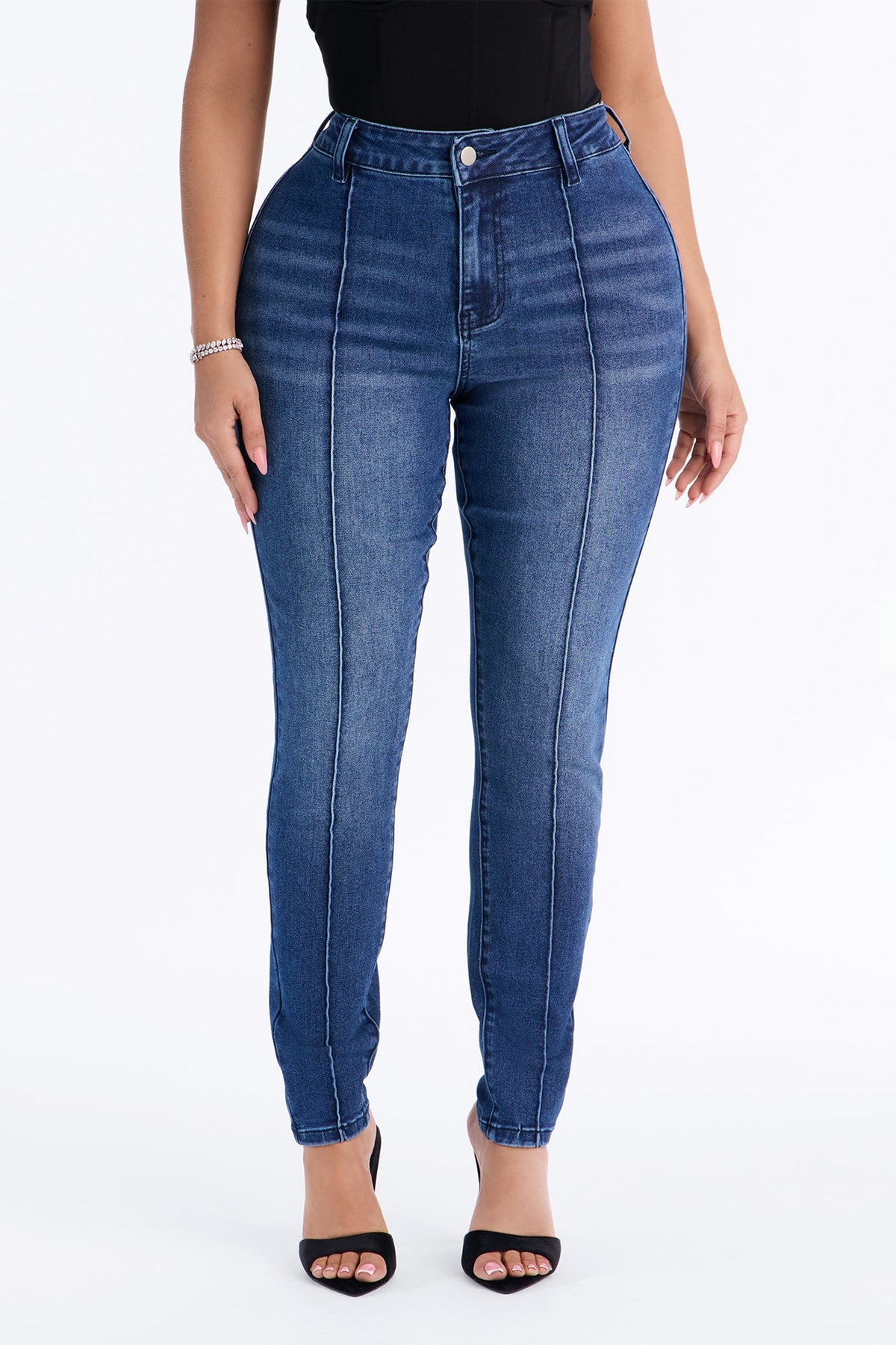 The Uptown Pintuck High Rise Stretch Skinny Jeans - Dark Wash